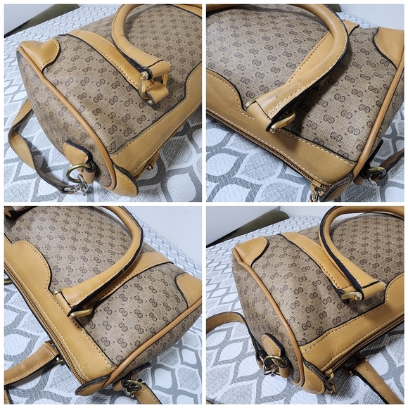 GUCCI Vintage Canvas Leather Boston GG Monogram Satchel Bag Brown/Beige - Picture 10 of 13